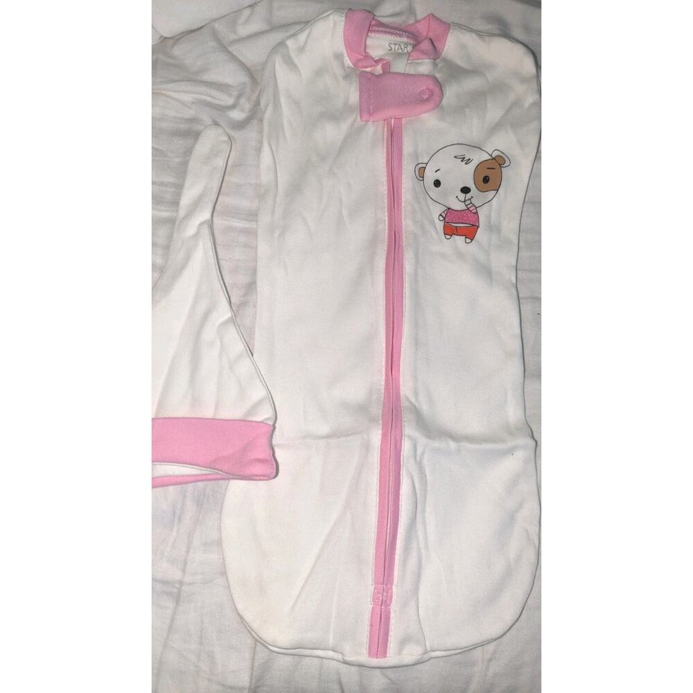 Star Kid 6 Month Stretchy Baby Swaddle Sleep Sack With Hat Girls Pink And White